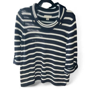 Christopher & Banks coastal striped sweater with cowl neckline size L petite